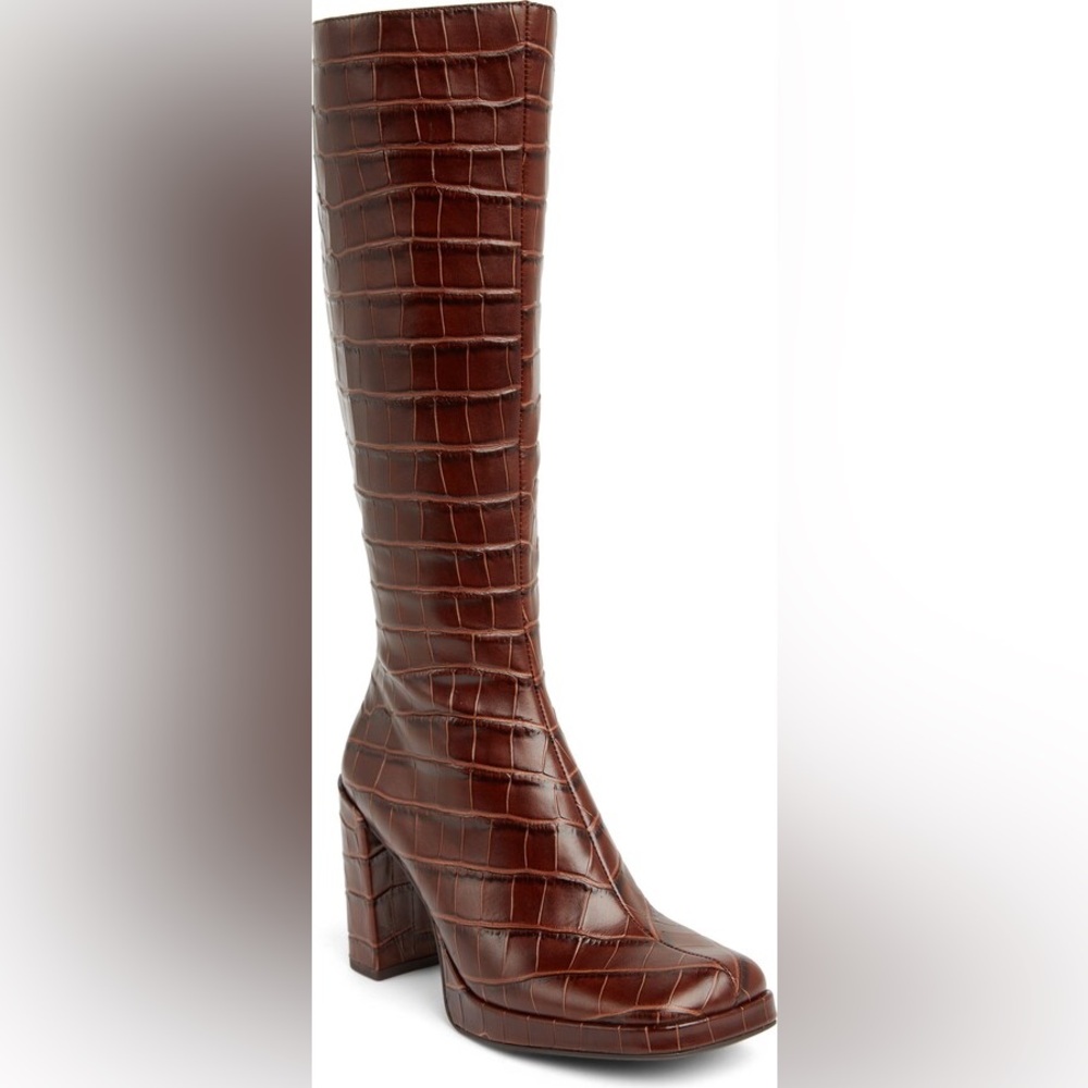 Jeffrey Campbell Minim Croc Embossed Boot (Women) In Cognac Size 9
